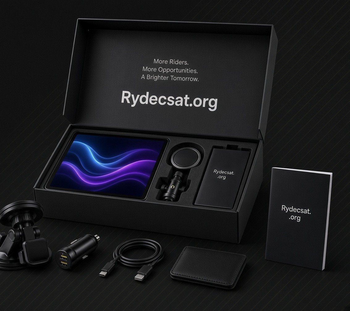 Slate 01 box opened — tablet, suction mount, car charger, USB-C cable and quick start guide